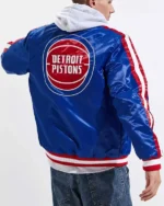 Striped Varsity Detroit Pistons Blue Satin Jacket