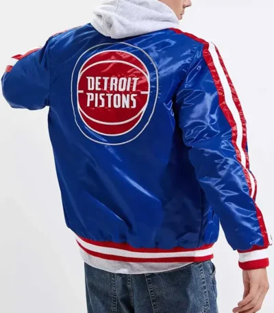 Striped Varsity Detroit Pistons Blue Satin Jacket