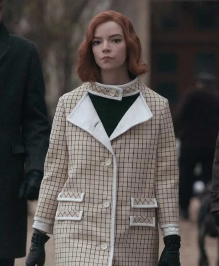 The Queens Gambit Beth Harmon Checked Wool Coat The Queens Gambit Beth Harmon Checked Wool Coat