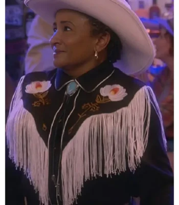 The Upshaws Lucretia Turner Black Floral Fringe Shirt
