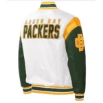 Throwback Warm Up Pitch Green Bay Packers Varsity Satin Jacket