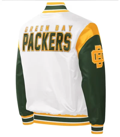 Throwback Warm Up Pitch Green Bay Packers Varsity Satin Jacket