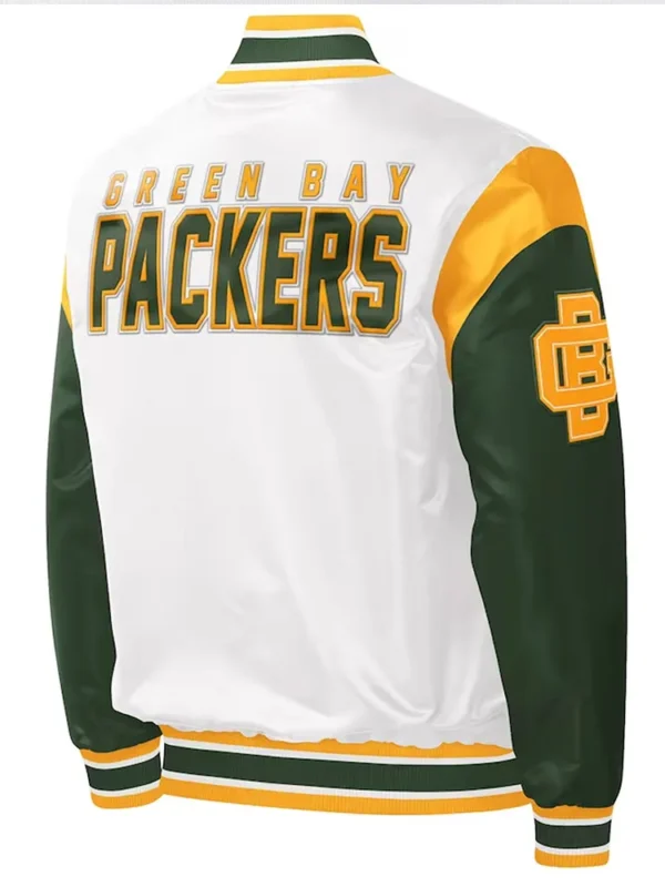 Throwback Warm Up Pitch Green Bay Packers Varsity Satin Jacket
