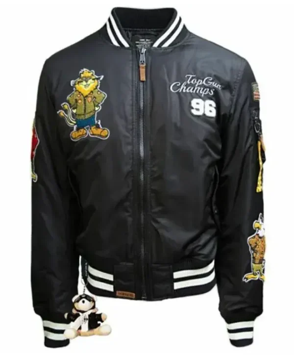 Top Gun MA-1 Champs 96 Zip Up Black Stripe Bomber Jacket