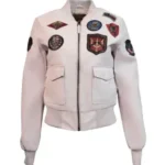 Top Gun Women’s Light Pink Cropped Vegan Bomber Leather Jacket