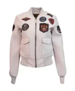 Top Gun Women’s Light Pink Cropped Vegan Bomber Leather Jacket