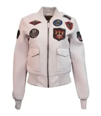 Top Gun Women’s Light Pink Cropped Vegan Bomber Leather Jacket