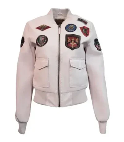 Top Gun Women’s Light Pink Cropped Vegan Bomber Leather Jacket