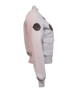 Top Gun Women’s Light Pink Cropped Vegan Bomber Leather Jacket