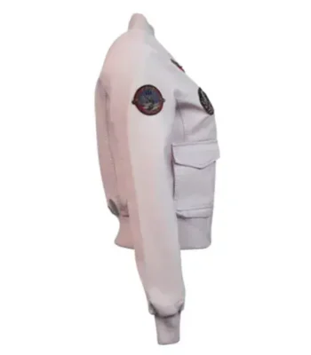 Top Gun Women’s Light Pink Cropped Vegan Bomber Leather Jacket