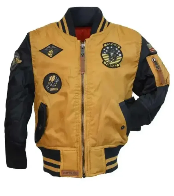 Top Gun Yellow and Black Tomcat MA-1 Zip Up Bomber Jacket