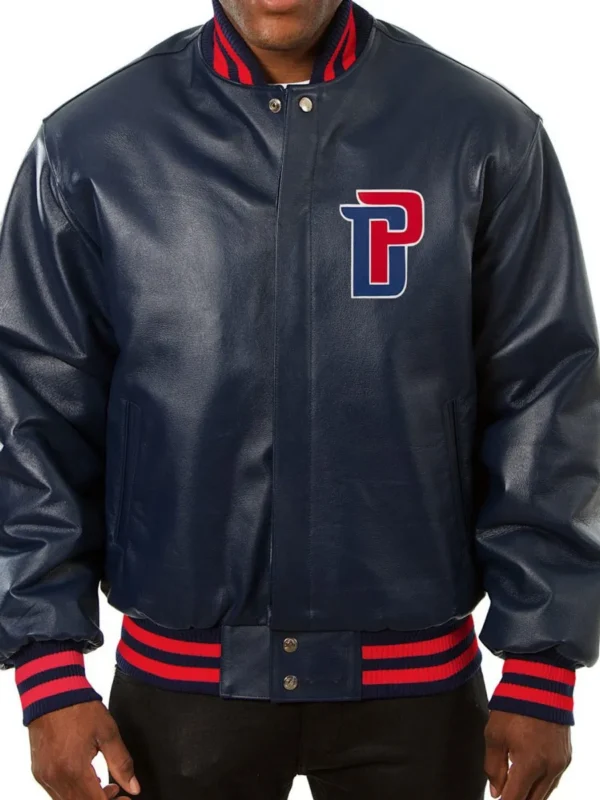 Varsity Detroit Pistons Navy Blue Leather Jacket