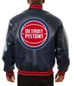Varsity Detroit Pistons Navy Blue Leather Jacket