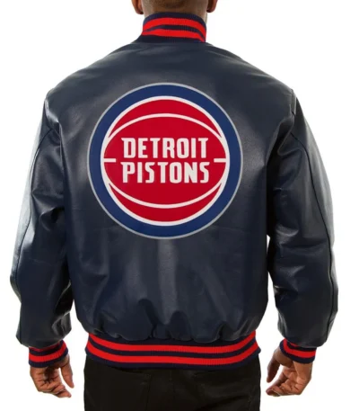 Varsity Detroit Pistons Navy Blue Leather Jacket