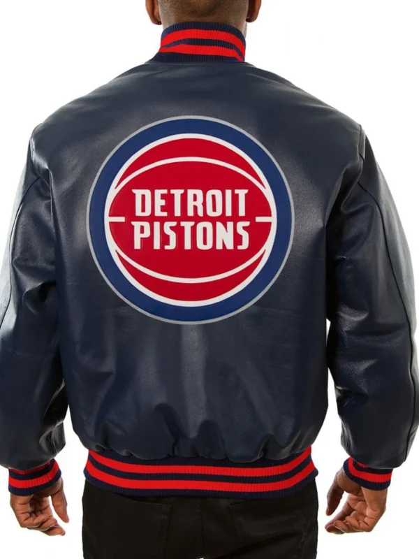 Varsity Detroit Pistons Navy Blue Leather Jacket