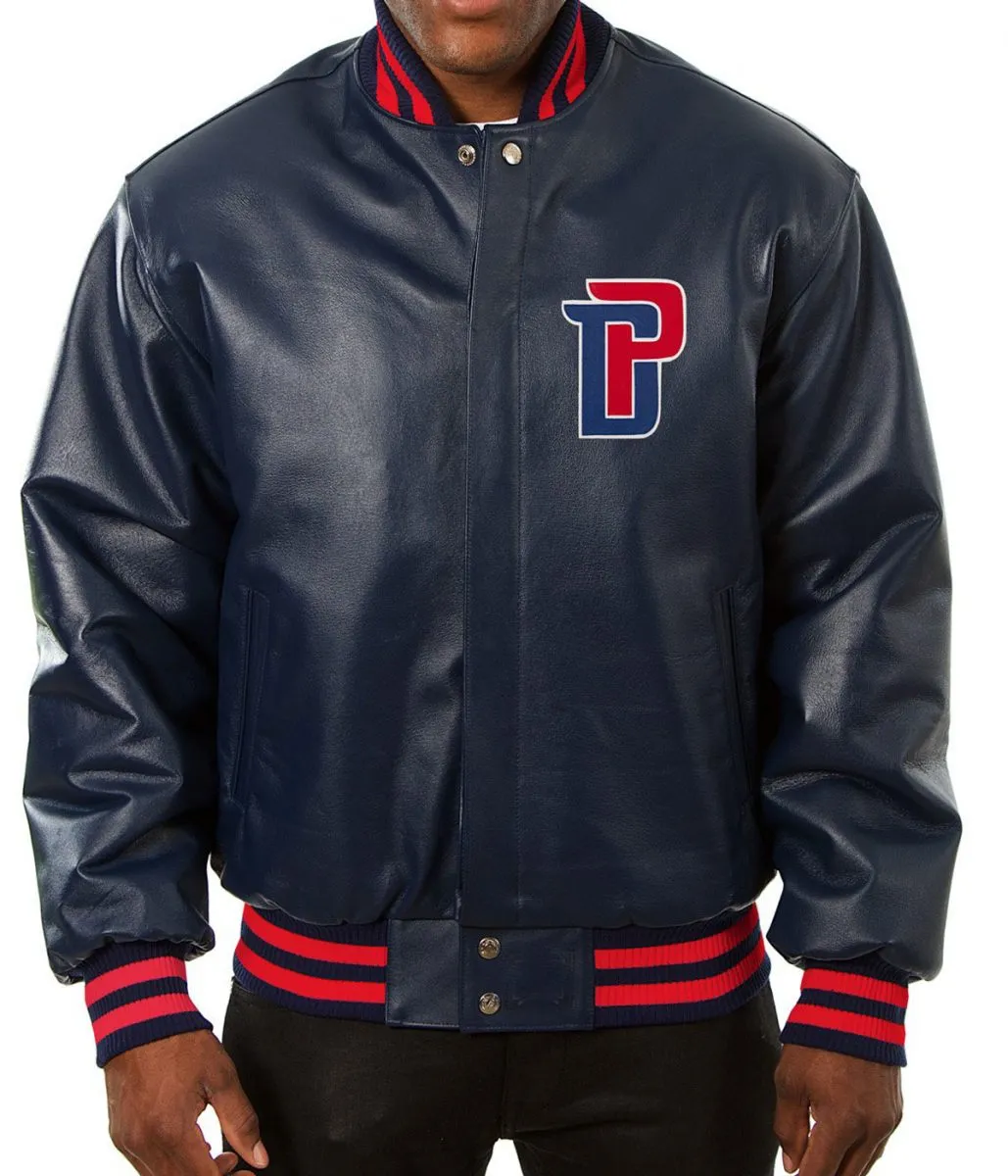 Varsity Detroit Pistons Navy Blue Leather Jacket Varsity Detroit Pistons Navy Blue Leather Jacket