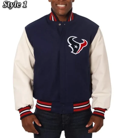 Varsity Houston Texans Navy Blue and White Two-Tone Jacket