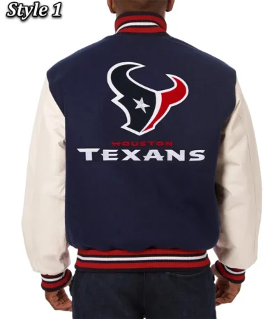 Varsity Houston Texans Navy Blue and White Two-Tone Jacket