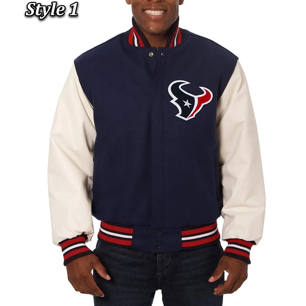 Varsity Houston Texans Navy Blue and White Two-Tone Jacket Varsity Houston Texans Navy Blue and White Two-Tone Jacket
