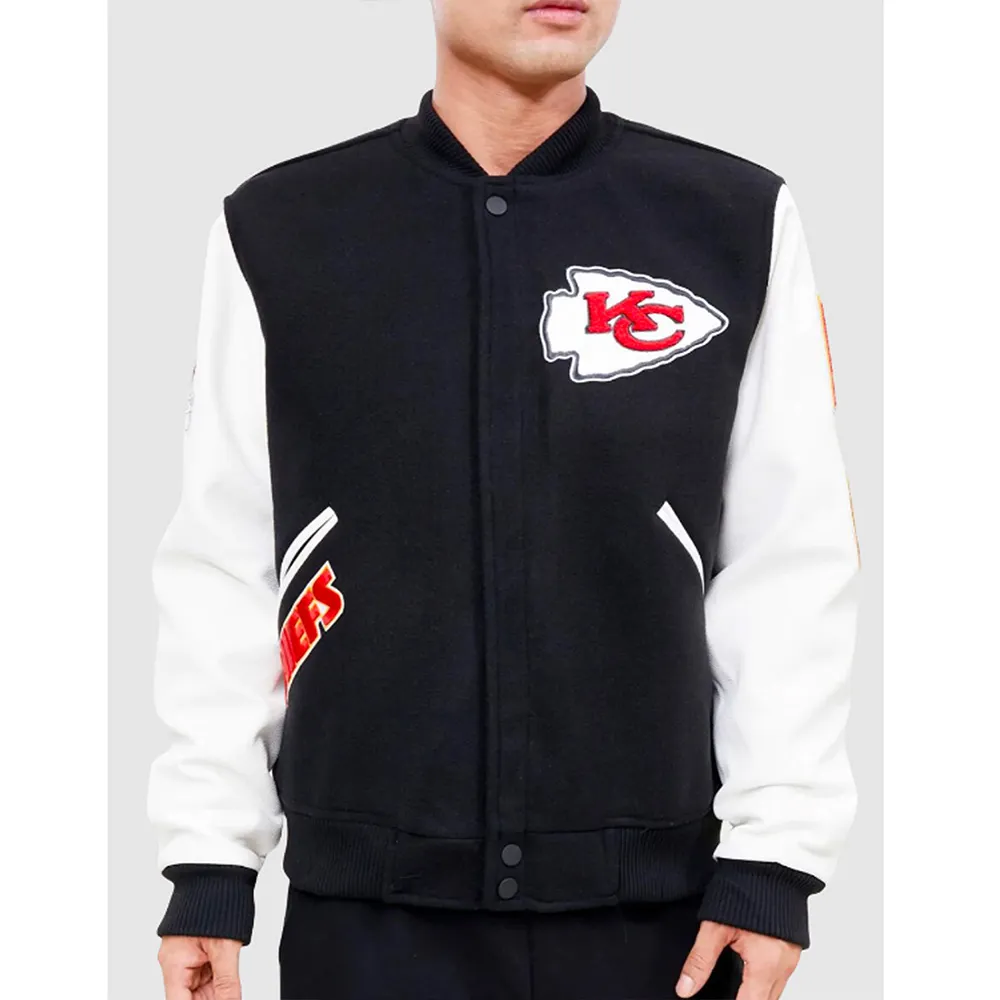 Varsity Kansas City Chiefs Logo Black and White Jacket Varsity Kansas City Chiefs Logo Black and White Jacket