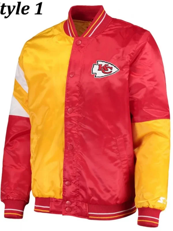 Varsity Kansas City Chiefs Red and Yellow Satin Jacket