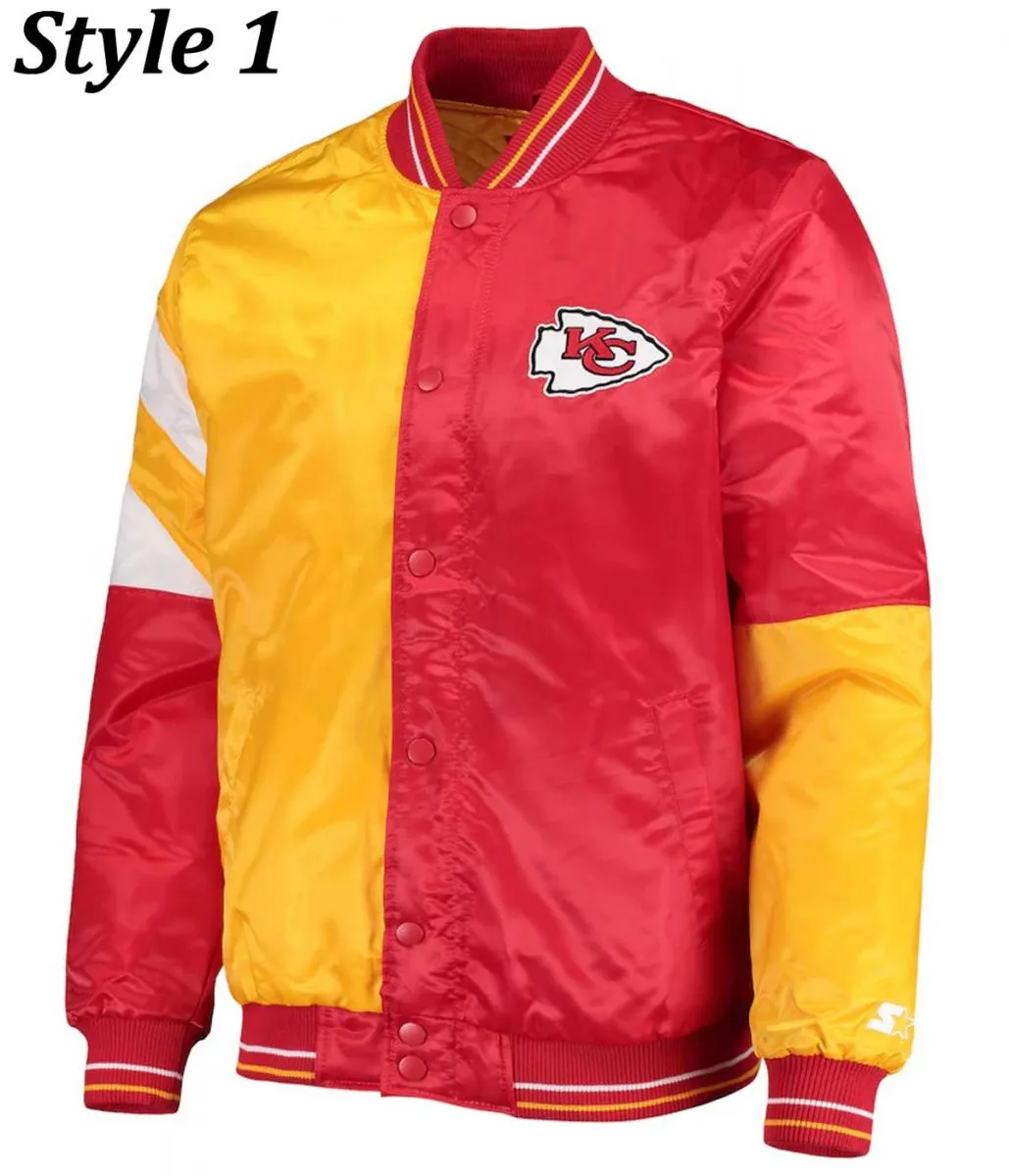 Varsity Kansas City Chiefs Red and Yellow Satin Jacket Varsity Kansas City Chiefs Red and Yellow Satin Jacket