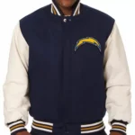 Varsity LA Chargers Navy and White Wool-Leather Jacket