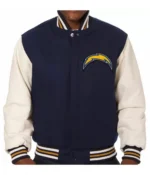 Varsity LA Chargers Navy and White Wool-Leather Jacket