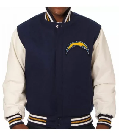 Varsity LA Chargers Navy and White Wool-Leather Jacket