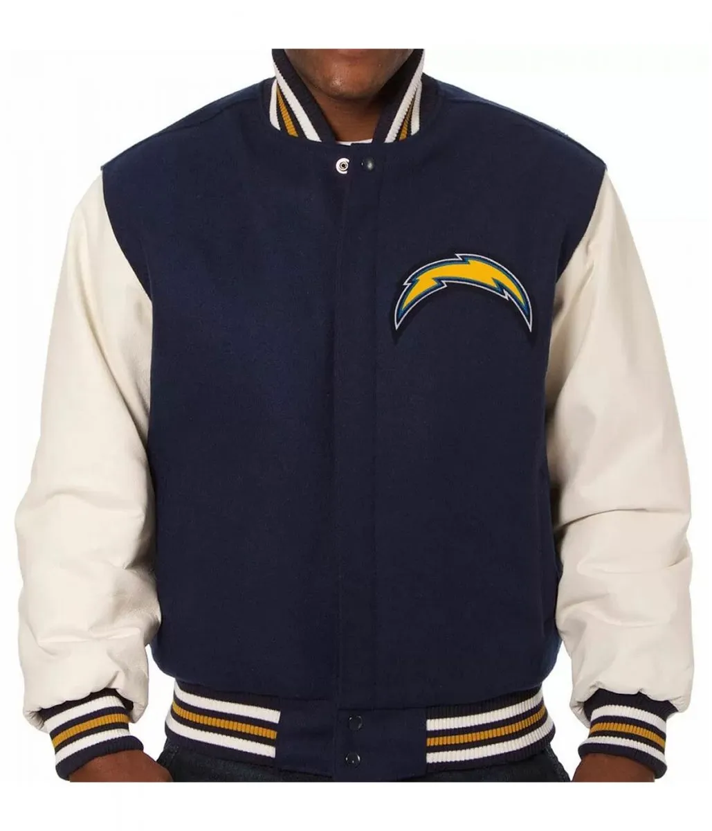 Varsity LA Chargers Navy and White Wool-Leather Jacket Varsity LA Chargers Navy and White Wool-Leather Jacket