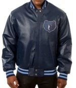 Varsity Memphis Grizzlies Navy Blue Leather Jacket