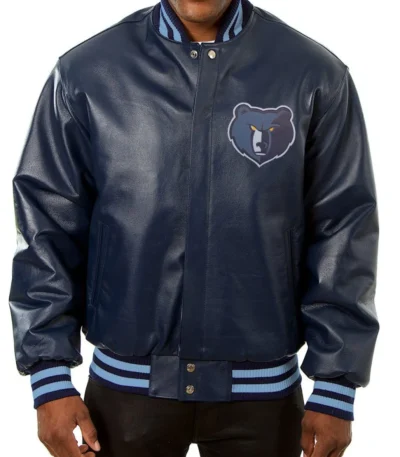 Varsity Memphis Grizzlies Navy Blue Leather Jacket