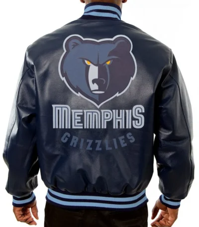 Varsity Memphis Grizzlies Navy Blue Leather Jacket