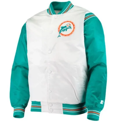 Varsity Miami Dolphins Green and White Starter Jacket