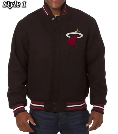 Varsity Miami Heat Embroidered Black Wool Jacket