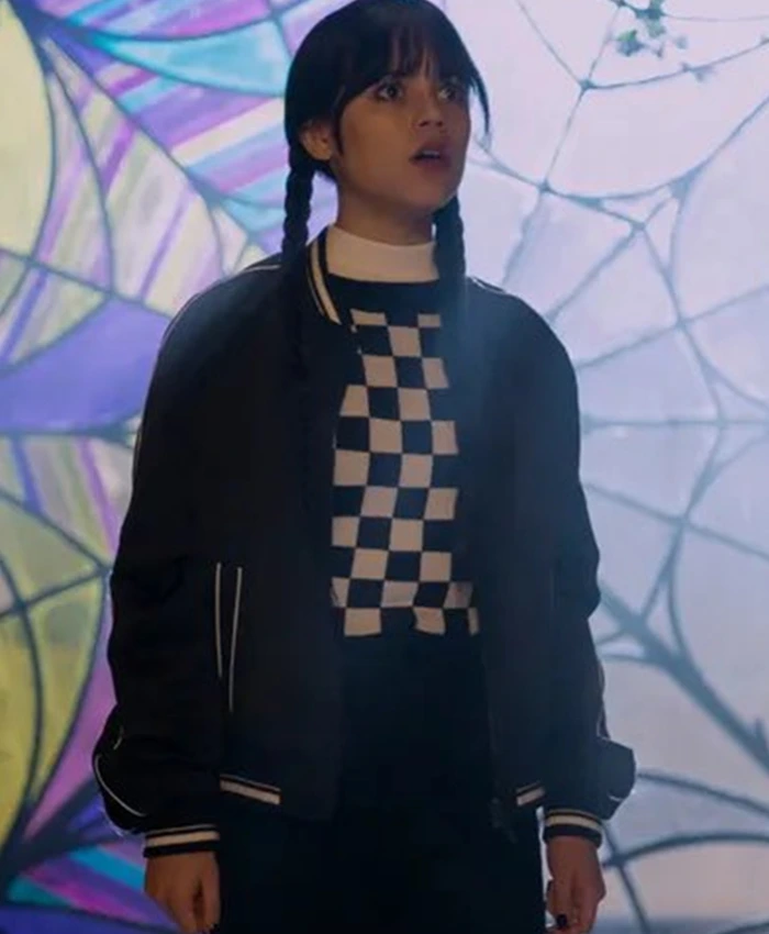Wednesday 2022 Jenna Ortega Black Bomber Jacket Wednesday 2022 Jenna Ortega Black Bomber Jacket