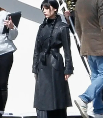 Wednesday S03 Jenna Ortega Black Leather Coat