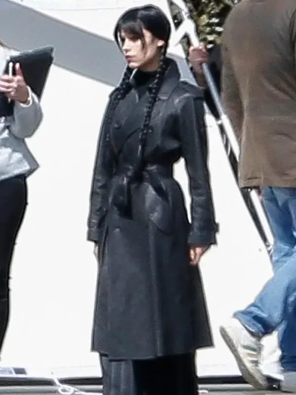 Wednesday S03 Jenna Ortega Black Leather Coat