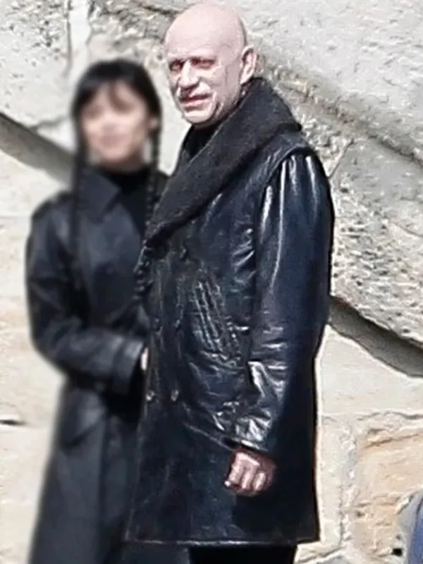 Wednesday S03 Uncle Fester Leather Coat