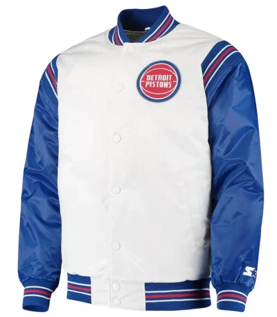 White/Blue Detroit Pistons Renegade Varsity Satin Jacket