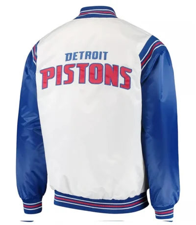White/Blue Detroit Pistons Renegade Varsity Satin Jacket