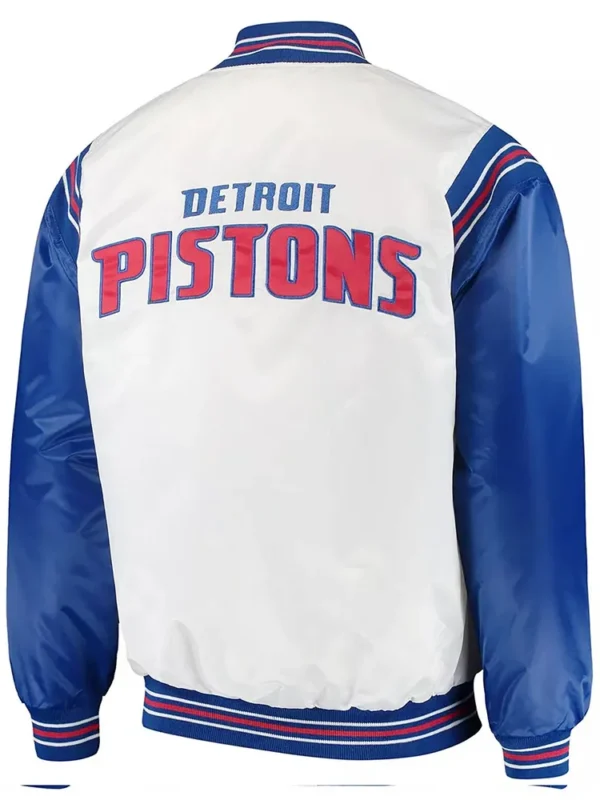 White/Blue Detroit Pistons Renegade Varsity Satin Jacket