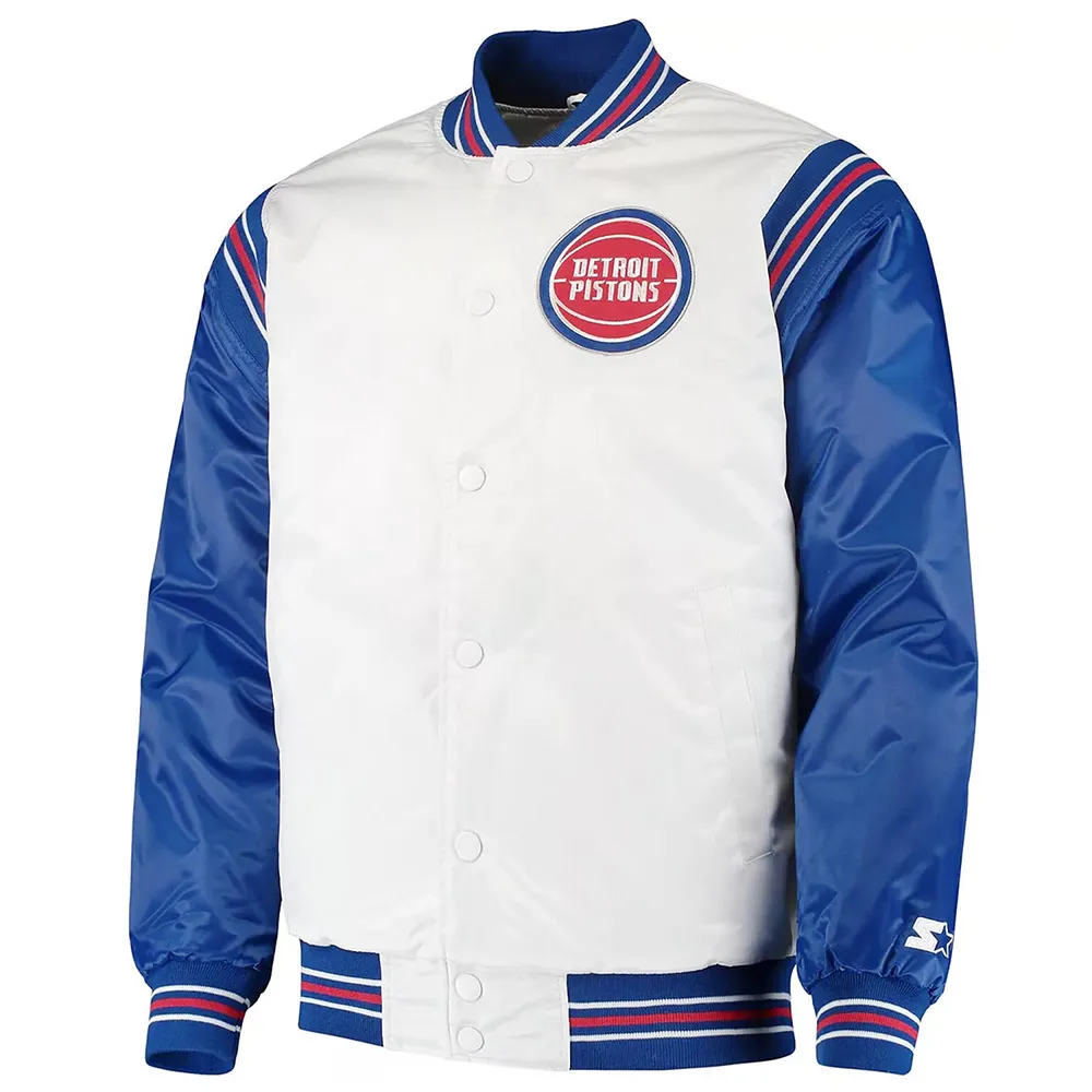 White/Blue Detroit Pistons Renegade Varsity Satin Jacket White/Blue Detroit Pistons Renegade Varsity Satin Jacket