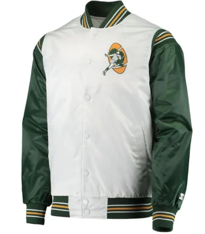 White-Green Green Bay Packers Historic Renegade Satin Jacket