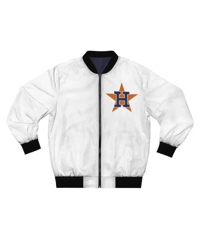 White Houston Astros Bomber Full-Zip Satin Jacket White Houston Astros Bomber Full-Zip Satin Jacket