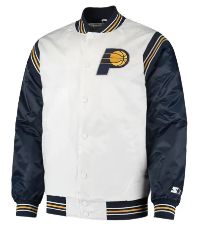 White/Navy Indiana Pacers Renegade Satin Jacket