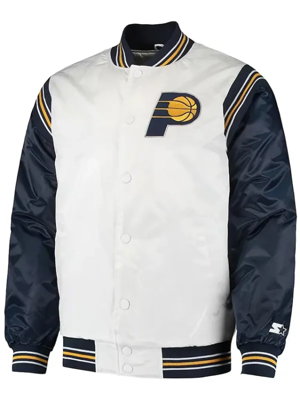 White/Navy Indiana Pacers Renegade Satin Jacket