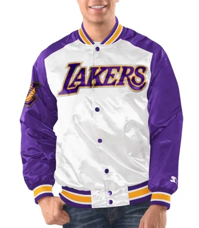 White Purple Los Angeles Lakers Renegade Varsity Satin Jacket