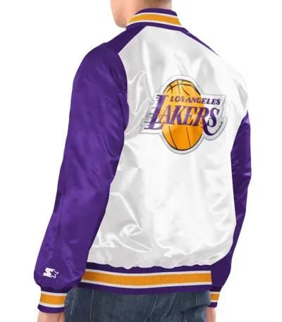 White Purple Los Angeles Lakers Renegade Varsity Satin Jacket