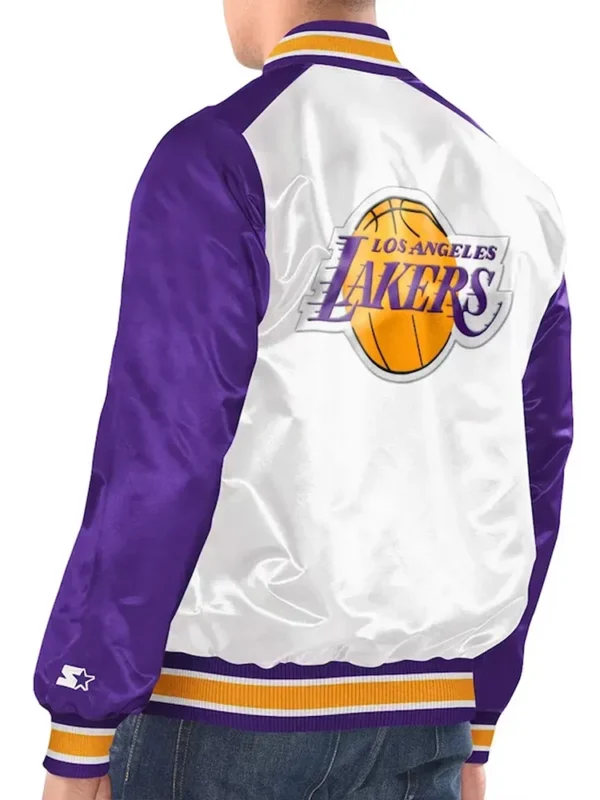 White Purple Los Angeles Lakers Renegade Varsity Satin Jacket